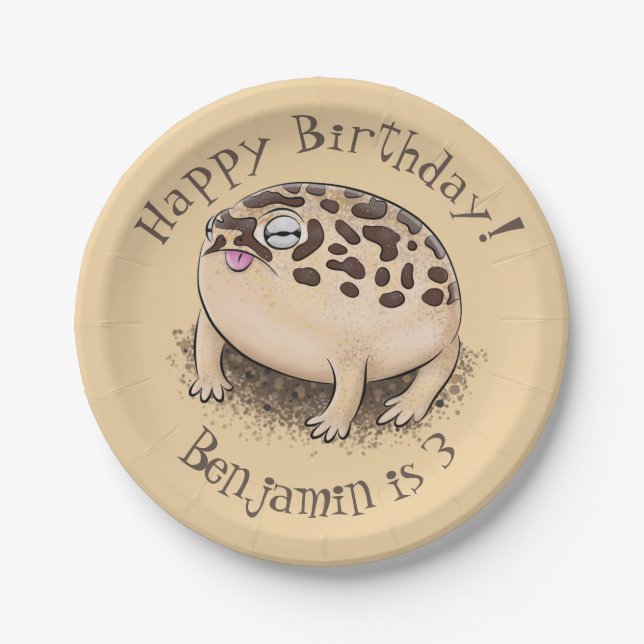 Funny desert rain frog cartoon illustration paper plate (Front)