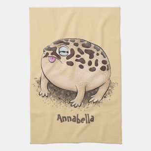 Funny desert rain frog cartoon illustration tea towel