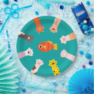 Funny Design Cats Game To Catch Fish Classic Paper Plate