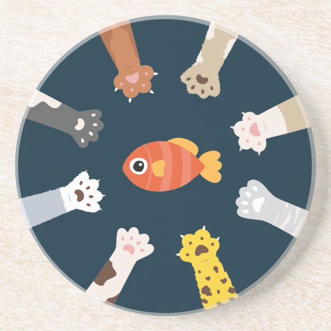 Funny Design Cats Game To Catch Fish Coaster (Front)