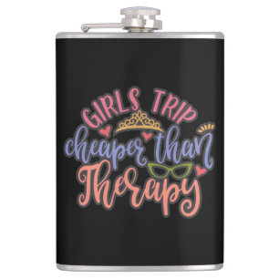 Funny Design Girls Trip Cheaper Than Therapy Hip Flask