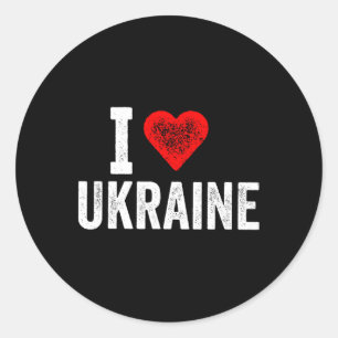 Funny Design Retro I Love Ukraine With A Red Heart Classic Round Sticker