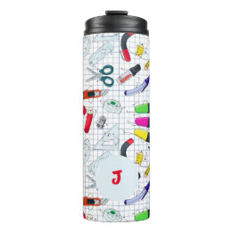 Funny design with school supplies. Custom initial. Thermal Tumbler
