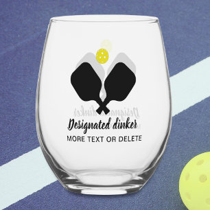 Funny Designated Dinker Personalised Pickleball Stemless Wine Glass