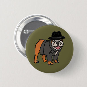 Funny Detective English Bulldog Button