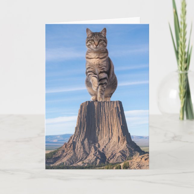 Funny Devil's Tower Tabby Card (Front)
