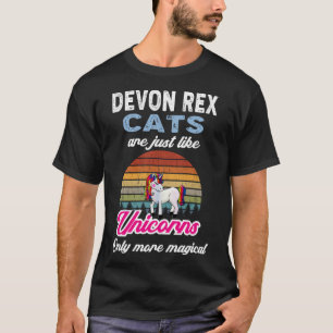 Funny Devon Rex Cat Design Retro Unicorn Vintage T-Shirt