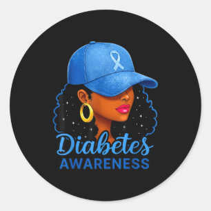 Funny Diabetes Awareness Month Black Women Classic Round Sticker