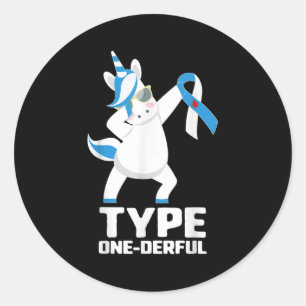 Funny Diabetic Unicorn Type One-derful Type 1 Diab Classic Round Sticker