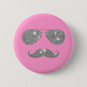 Funny Diamond Moustache With Glasses 6 Cm Round Badge