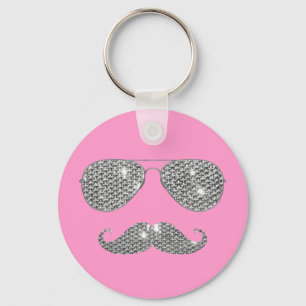 Funny Diamond Mustache With Glasses Key Ring