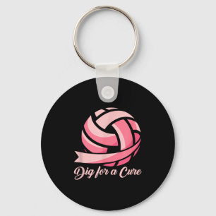 Funny dig for ribbon volleyball breast cancer key ring