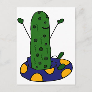 Funny Dill Pickle is Tubing Postcard
