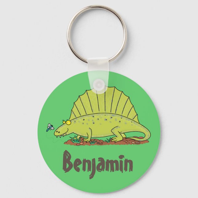 Funny dimetrodon dinosaur illustration cartoon key ring (Front)