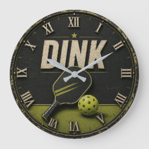 Funny Dink Rustic Vintage Pickleball Large Clock