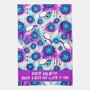 Funny Dinkin' and Wipin', Pickleball Splash Tea Towel