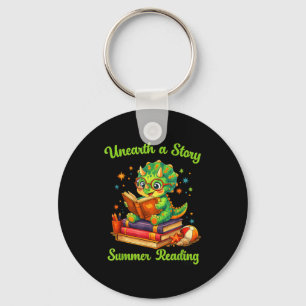 Funny dino book lover unearth a story summer key ring
