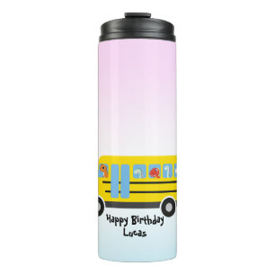 Funny DINO dinosaur School Bus boy Birthday Thermal Tumbler