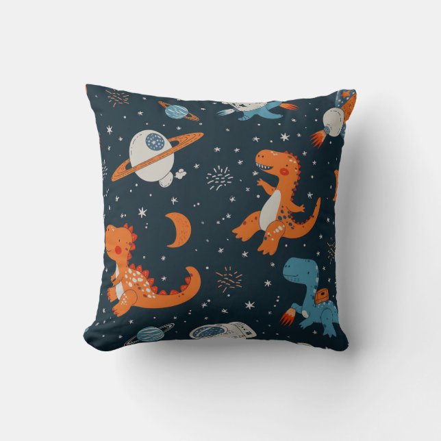 Funny Dino In Space Cushion (Front)