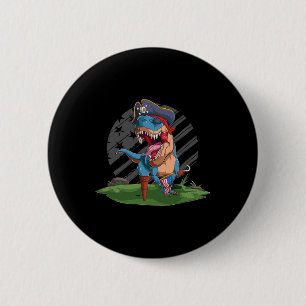 Funny Dino Pirate Us American Flag Independence Da 6 Cm Round Badge