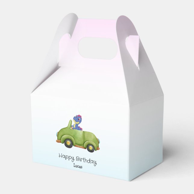 Funny dinosaur antique car B2S kids Birthday party Favour Box (Front Side)