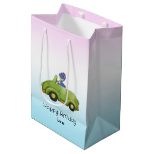 Funny dinosaur antique car B2S kids Birthday party Medium Gift Bag