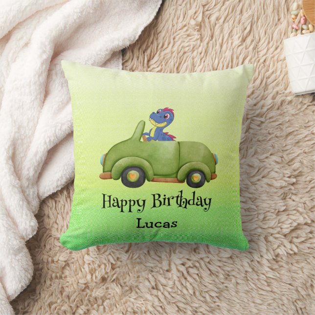 Funny dinosaur antique car birthday School boy Cushion (Blanket)