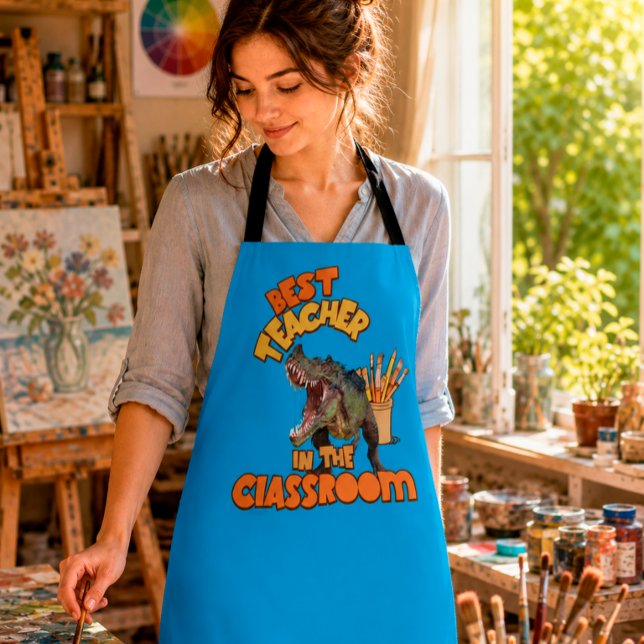 Funny Dinosaur Art Teacher Creative Classroom Apron (Creator Uploaded)
