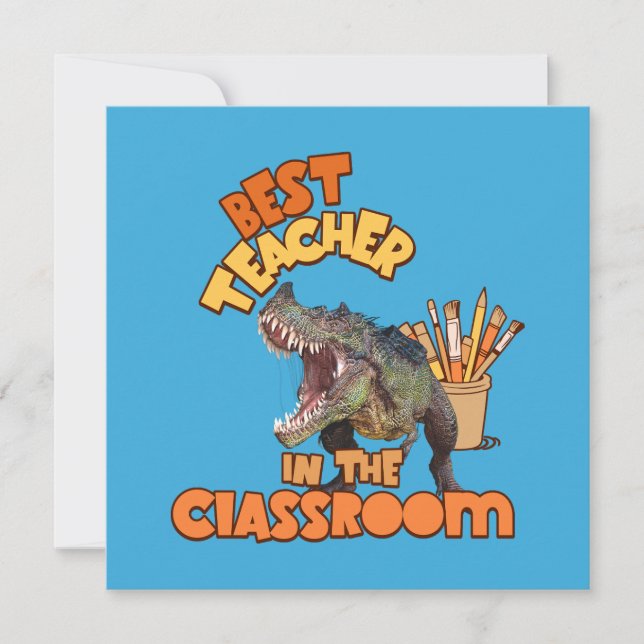 Funny Dinosaur Art Teacher Creative Classroom Holiday Card (Front)