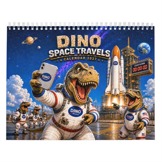 Funny Dinosaur Astronaut 2027 Wall Calendar  (Cover)