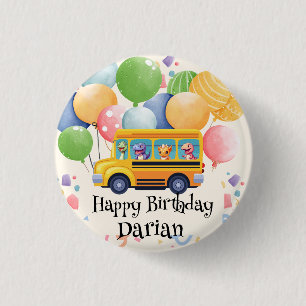 Funny dinosaur Back To School Bus Balloon Birthday 3 Cm Round Badge