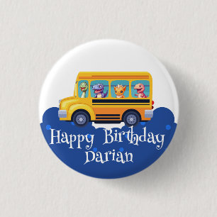 Funny dinosaur Back To School Bus Balloon Birthday 3 Cm Round Badge