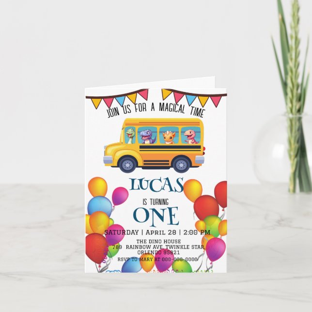 Funny dinosaur Back To School Bus boy Birthday  Invitation (Front)