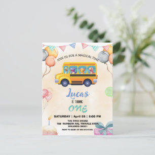 Funny dinosaur Back To School Bus boy Birthday  Invitation Postcard