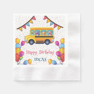 Funny dinosaur Back To School Bus boy Birthday Napkin