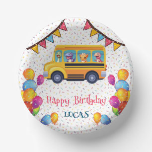 Funny dinosaur Back To School Bus boy Birthday Paper Plate