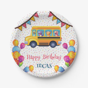 Funny dinosaur Back To School Bus boy Birthday  Paper Plate