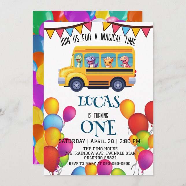 Funny dinosaur Back To School Bus boy Birthday  Save The Date (Front/Back)