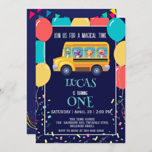 Funny dinosaur Back To School Bus boy Birthday  Save The Date