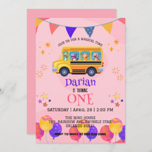Funny dinosaur Back To School Bus girls Birthday Save The Date