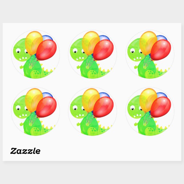 Funny Dinosaur Balloon Classic Round Sticker (Sheet)