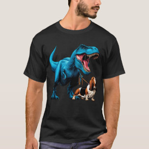 Funny Dinosaur Basset Hound Walking Dog Lover T-Shirt