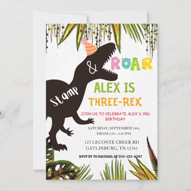 Funny Dinosaur birthday invitation  (Front)