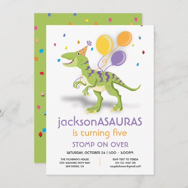Funny Dinosaur Birthday Party Invitation (Front/Back)