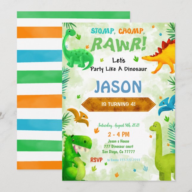 Funny Dinosaur Birthday Party  Invitation (Front/Back)