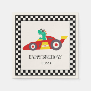 Funny Dinosaur Birthday racing car boy kids name Napkin
