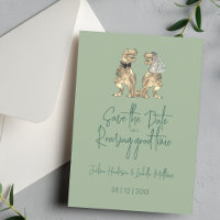 Funny Dinosaur Bride and Groom Wedding Sage Green