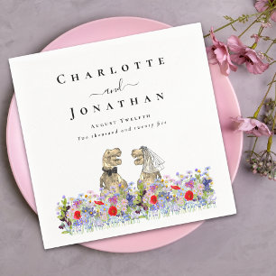 Funny Dinosaur Bride & Groom Custom Wedding Napkin