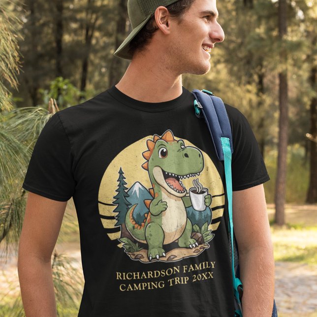 Funny Dinosaur Camper Custom Family Name Camping T-Shirt (Creator Uploaded)