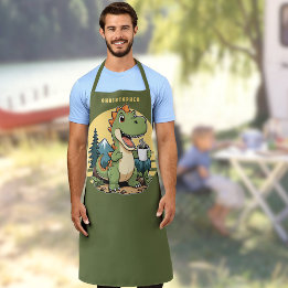 Funny Dinosaur Camping Outdoors Chef Personalised Apron